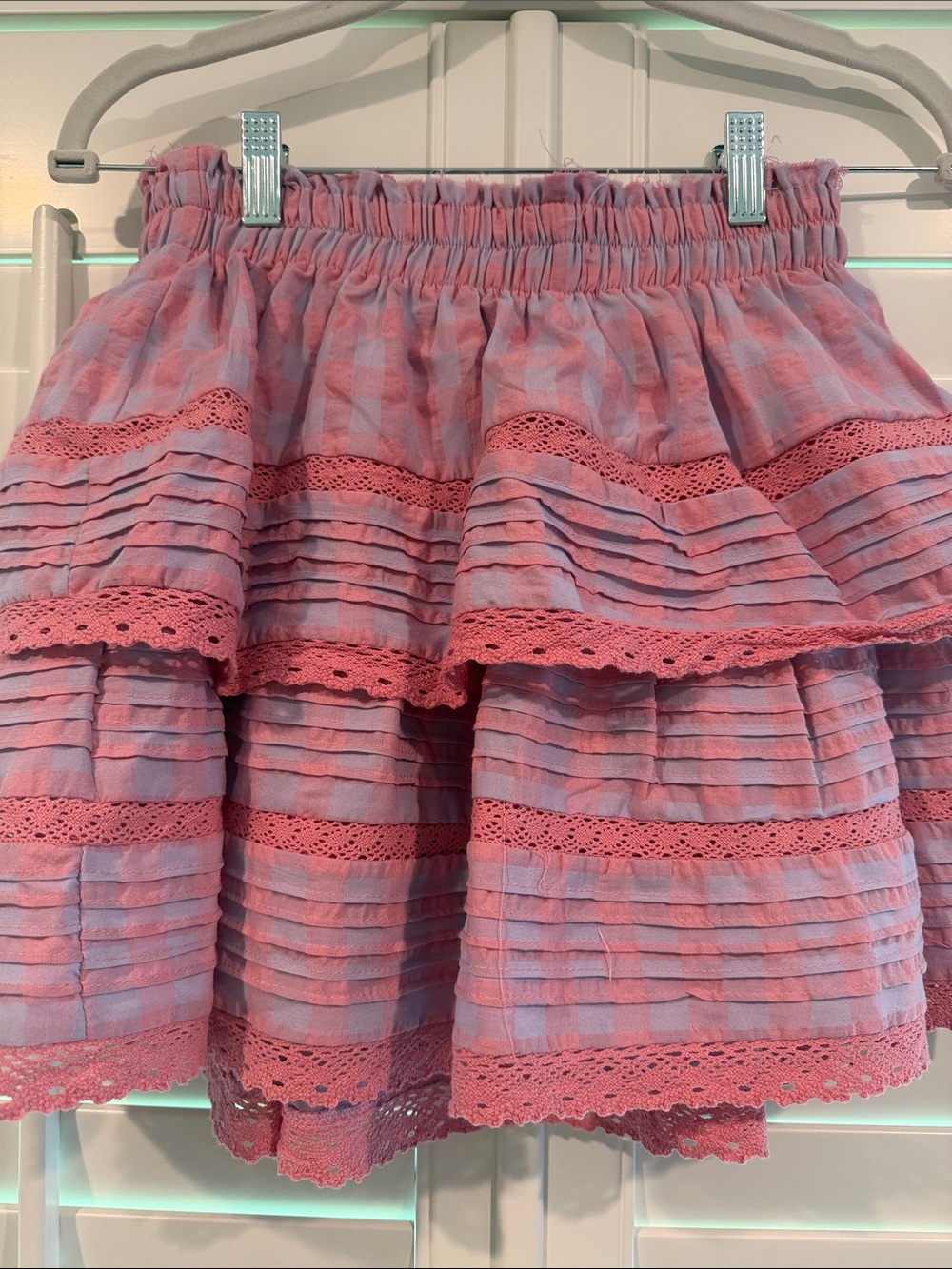Pink Tiered Lace-Trim Skirt